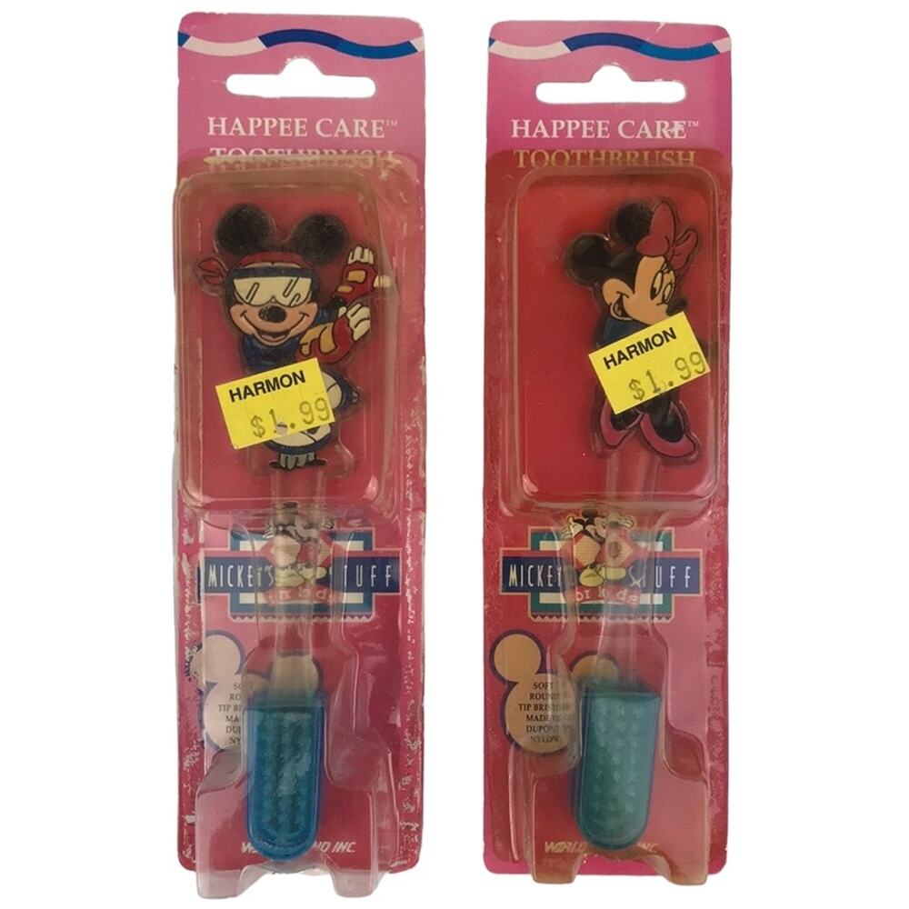 Vtg NOS Disney Mickey's Stuff Mickey and Minnie Mouse Happee Care Toothbrushes